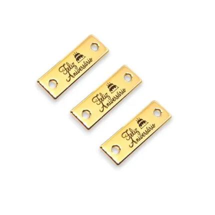 Tag Decorativa 2.4x0.8 cm Feliz Aniversário de Metal Dourada 10 Un