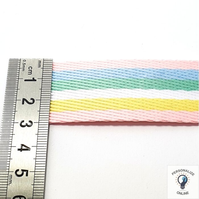 Alça chic listrada arco íris 3 cm