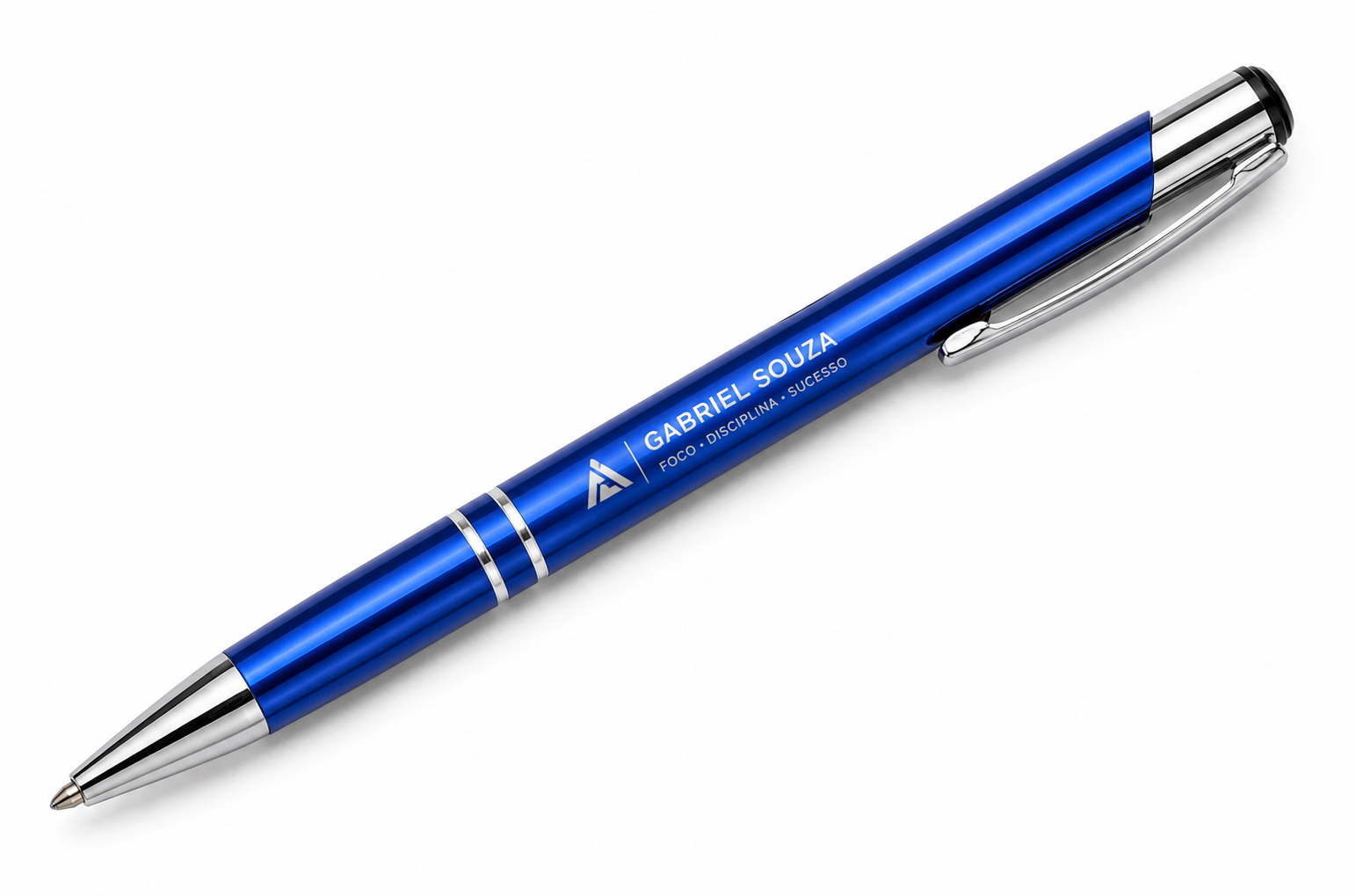 Caneta Personalizada Cromo Metal Azul
