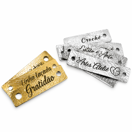 Etiqueta Personalizada 4.0x1.0 cm Couro Sintético Metalizado