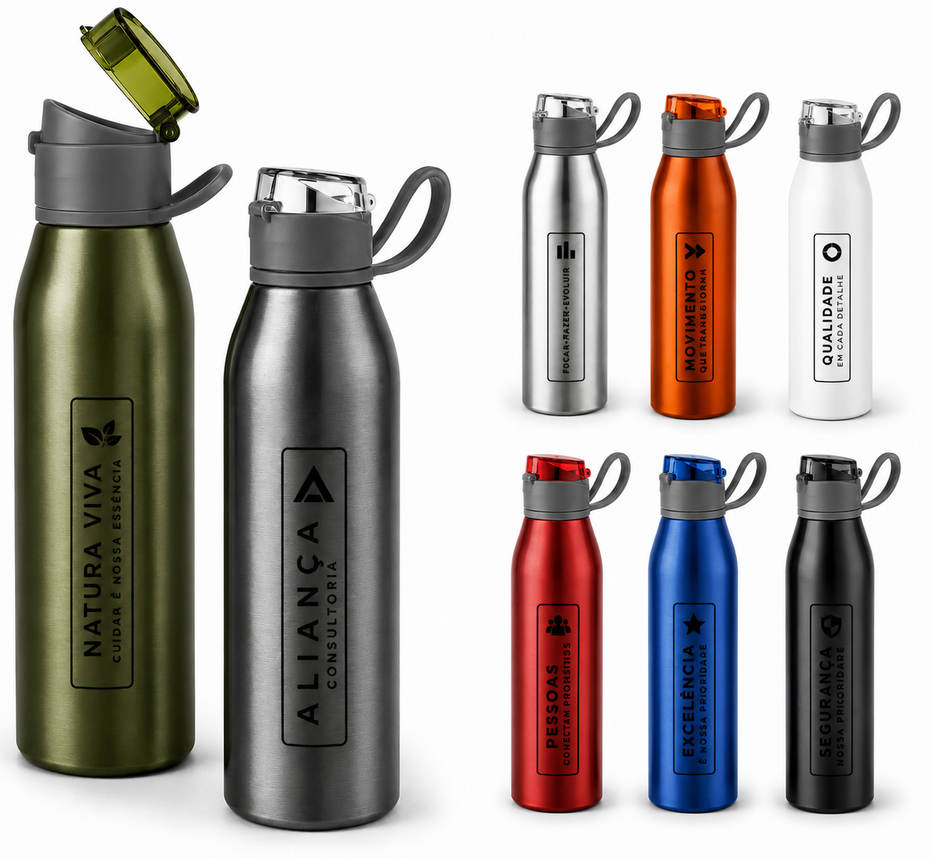 Squeeze Kali Personalizado Alumínio Com Tampa Flip Top Várias Cores 650 ML